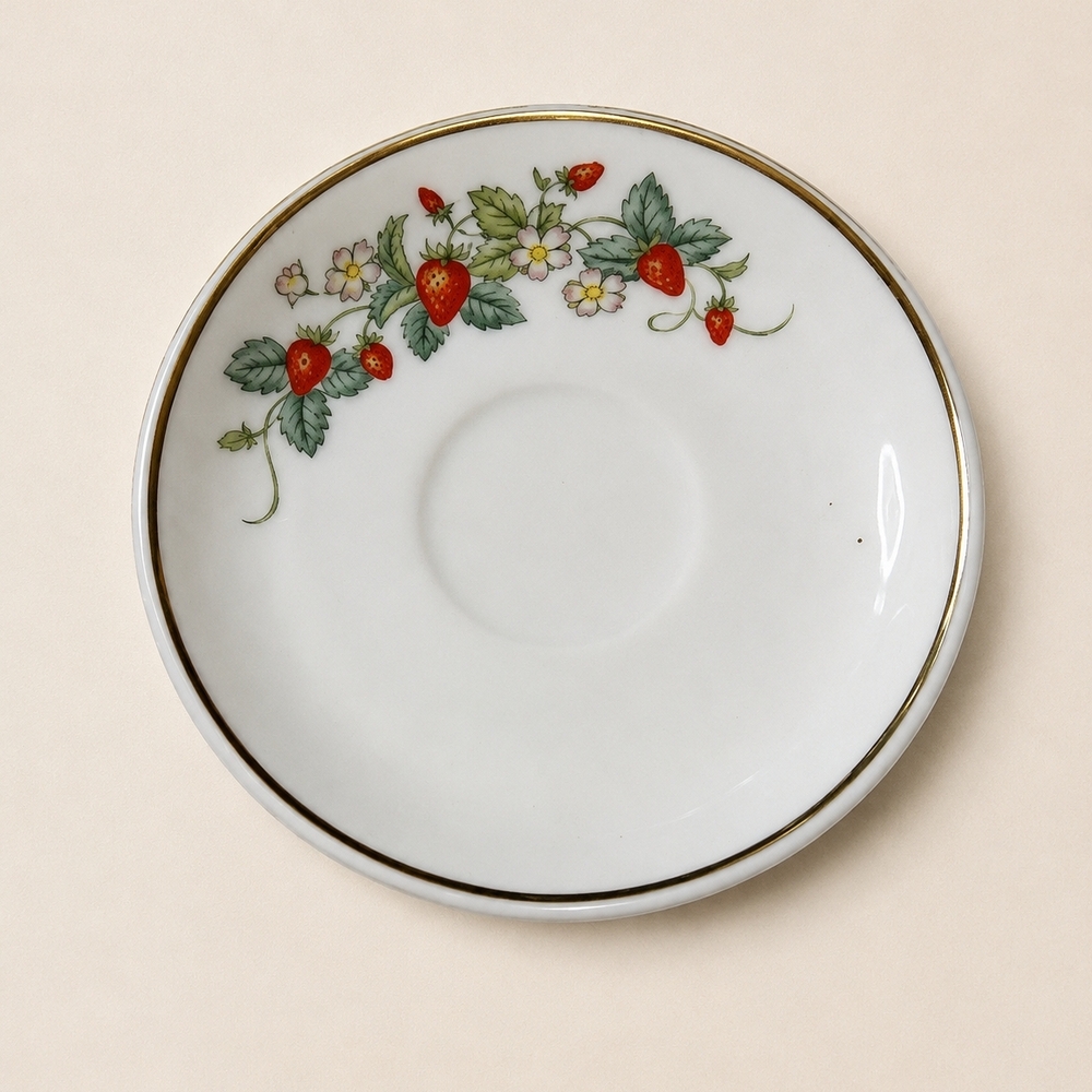 1978 Avon 22 K Gold Trim Floral Strawberry Saucer with Gold Rim